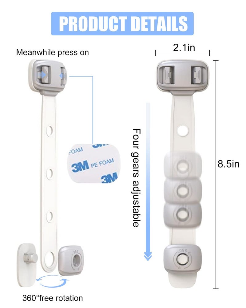 SEQUHITKU Fridge Locks,Refrigerator Door Lock,Child Proof Safety Cabinet Lock with Strong 3M Adhesives,Fridge Locks for Kids,Adjustable Strap Multi-Purpose for Cabinet,Drawers,Freezer,Oven (2 Count (Pack of 1)) - Image 3